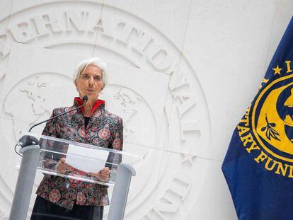 Christine Lagarde en un evento con la prensa