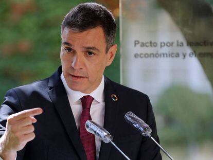 El presidente del Gobierno, Pedro Sánchez durante la rueda de prensa tras la firma del