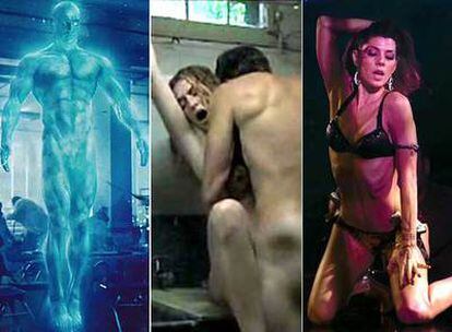 De izquierda a derecha, fotogramas de <i>Watchmen, Juegos secretos </i>y El luchador.