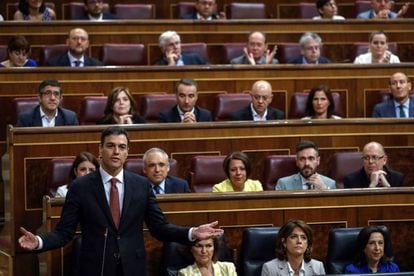 El presidente del Gobierno Pedro Sánchez, en su primera sesión de control en el Congreso.