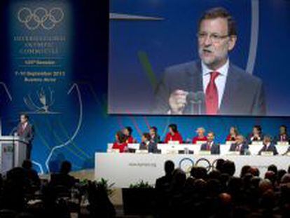 El presidente del Gobierno, Mariano Rajoy, durante su intervención en la presentación de la candidatura de Madrid 2020