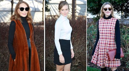 De izquierda a derecha: la veterana actriz Marisa Berenson; la ex del príncipe Enrique, Cressida Bonas, y la 'it girl Olivia Palermo, en el desfile de Christian Dior.