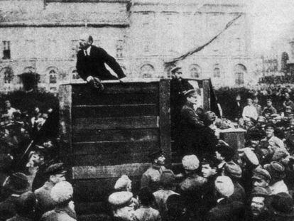 Lenin y Trotski durante la Revolución Rusa de 1917
