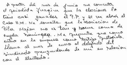 Manuscrito de una de las testigos.