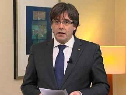 Fotografia facilitada per TV3 del missatge de vídeo gravat dijous a Bèlgica per l'expresident Carles Puigdemont.