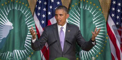 Obama en su intervención ante la Unión Africana.
