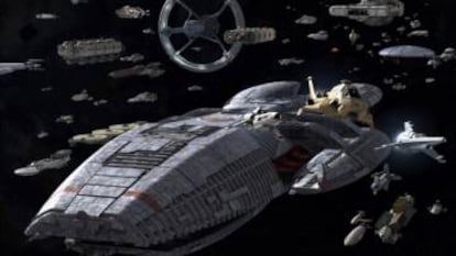 La Battlestar Galactica y el resto de la flota de humanos supervivientes. En total son más o menos la población de Portugalete.