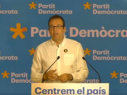 El portavoz del PDeCAT, Marc Solsona, en una rueda de prensa este lunes tras la reunión ejecutiva del partido el pasado lunes.