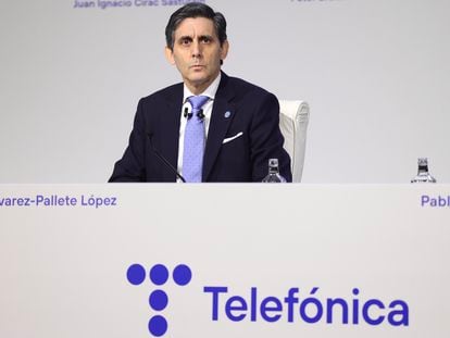 José María Alvarez-Pallete en la junta general de accionistas de Telefónica.