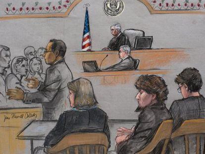 Escena del juicio a Tsarnaev, segundo por la derecha.