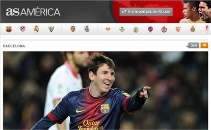 Imagen de Messi en la p&aacute;gina web del As.