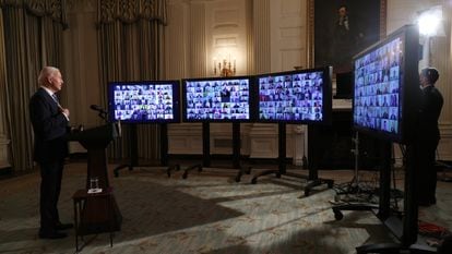 Joe Biden, en una ceremonia virtual en la Casa Blanca.