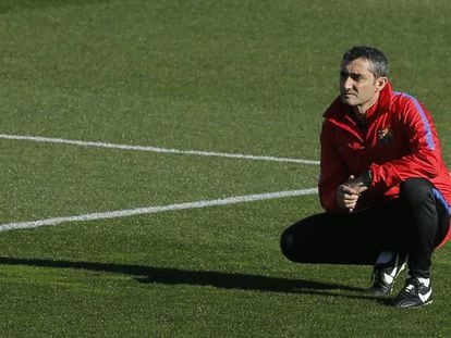 Ernesto Valverde, en el entrenamiento del viernes.