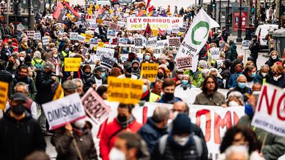 Varias personas durante una manifestación celebrada el sábado 26 de febrero para exigir que se paralice la tramitación de la Ley Ómnibus.