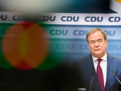 El presidente de la CDU, Armin Laschet, durante la rueda de prensa en la que ha explicado el proceso de relevo de la cúpula del partido, este miércoles en Berlín.