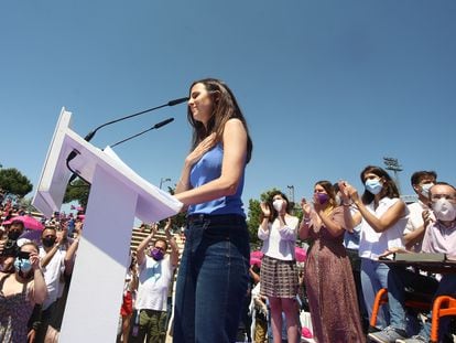 La nueva líder de Podemos, Ione Belarra, tras ser elegida secretaria general del partido con la Asamblea Ciudadana Estatal de Podemos, celebrada el pasado 13 de junio.