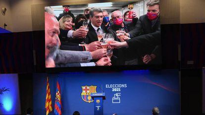 Joan Laportacelebra su victoria en las elecciones del FC Barcelona