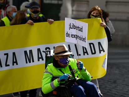 Protesta en Madrid contra la ley de seguridad.