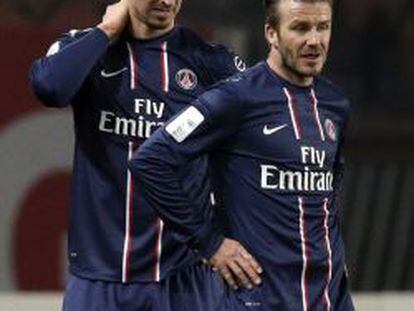 Dos de las estrellas del Paris Saint Germain: Zlatan Ibrahimovic y David Beckham.