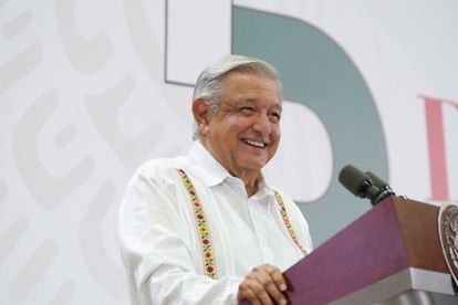 Andrés Manuel López Obrador at the fifth government briefing in Campeche this Friday.