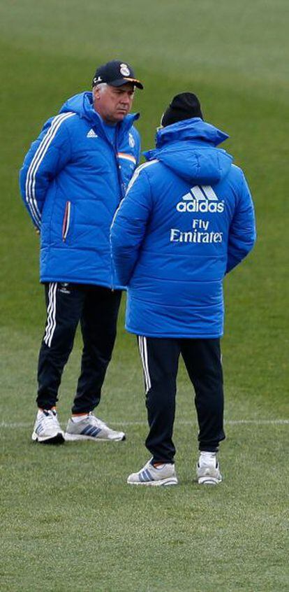 Ancelotti durante el entrenamiento de este miércoles.