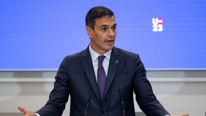 Pedro Sánchez, el viernes en la CEOE, en la presentación de la propuesta estratégica de la Presidencia española de la UE.