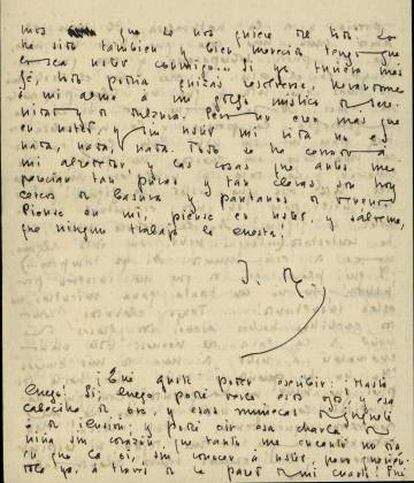 Carta del poeta a su esposa escrita por las dos caras.