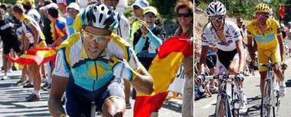 Alberto Contador en la etapa de Arcalís (foto de la izquierda) y el español en el Mont Ventoux con Andy Schleck.