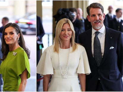 De izquierda a derecha, los reyes Felipe y Letizia y Marie-Chantal y Pablo de Grecia, este viernes en la recepción en Buckingham por la coronación de Carlos III.