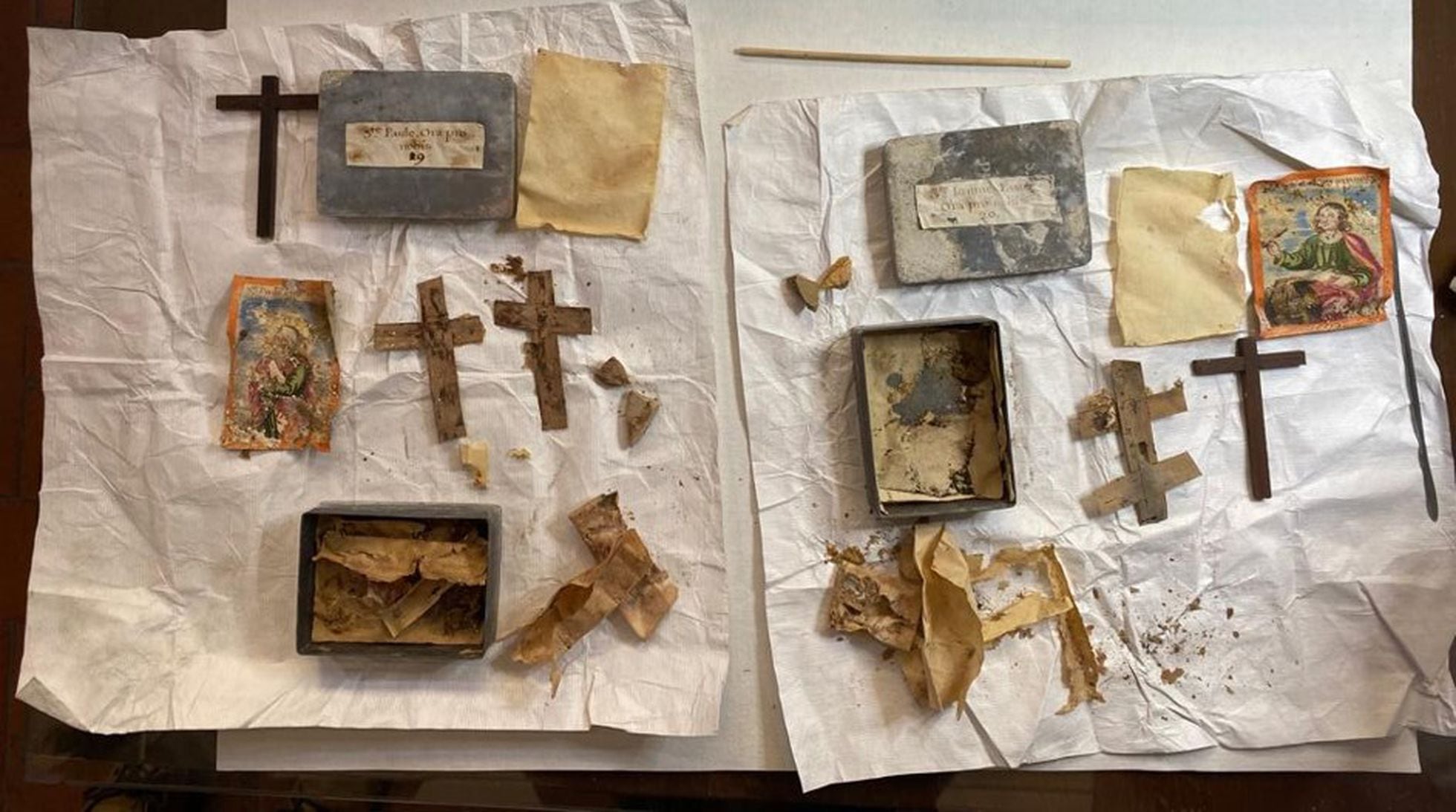 Relics found in the niches of the lantern of the dome of the Cathedral