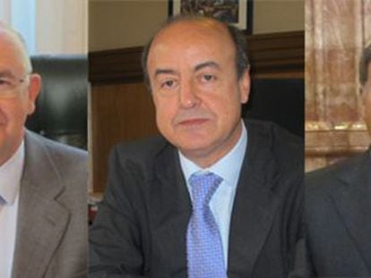 De izquierda a derecha, Miguel Ángel Gimeno, Jesús María Barrientos y Fernando Lacaba, candidatos a presidir el TSJC.