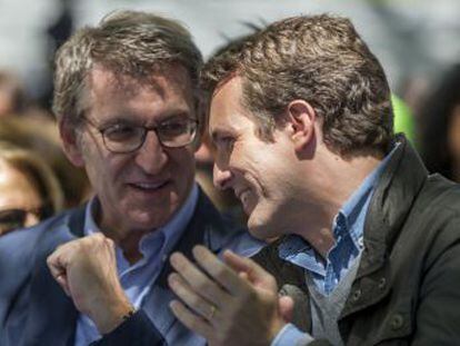 El líder del PP, Pablo Casado, y el presidente de la formación en Galicia, Alberto Núñez Feijóo, han pedido en A Coruña la unión del voto de la derecha a favor de su partido