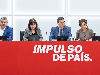 Pedro Sánchez presidía la reunión de la ejecutiva del PSOE en Ferraz, este lunes, tras las elecciones en Galicia, en una imagen del partido.