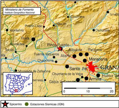 Terremoto en Pinos Puente (Granada) a las ocho de la mañana este lunes.