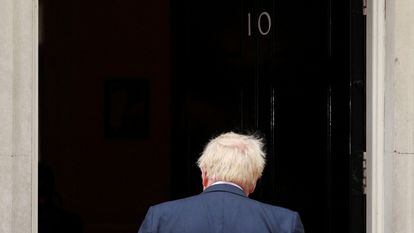 Boris Johnson, este jueves, al término de la comparecencia en la que ha anunciado su dimisión como líder del Partido Conservador.