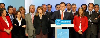 Mariano Rajoy, then leader of the PP, appears at a press conference with his national executive after the outbreak of the 'Gürtel case', in February 2009.