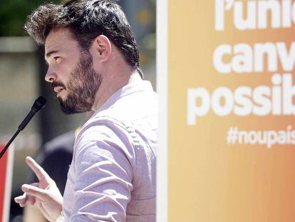 Gabriel Rufián, candidato de ERC, en un acto en Barcelona.