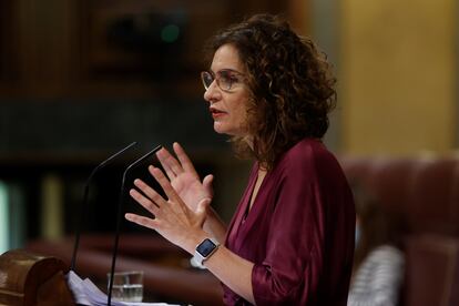 La ministra de Hacienda, María Jesús Montero, durante el debate de los Presupuestos en el Congreso.
