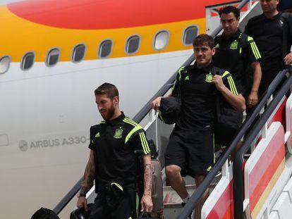 Ramos, Casillas y Xavi, en la llegada a Madrid.