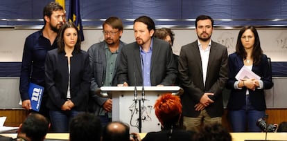 Pablo Iglesias, en una rueda de prensa en el Congraso