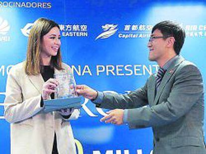Presentación en Madrid de una iniciativa para promocionar China como destino turístico en España. En la foto, la actriz y bailarina española Dafne Fernández.