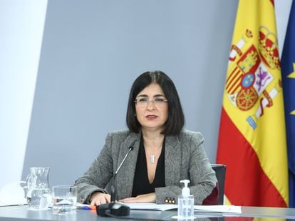 La ministra de Política Territorial y Función Pública, Carolina Darias, este lunes en una rueda de prensa.