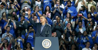 Barack Obama durante su discurso en la universidad de Búfalo (Nueva York).