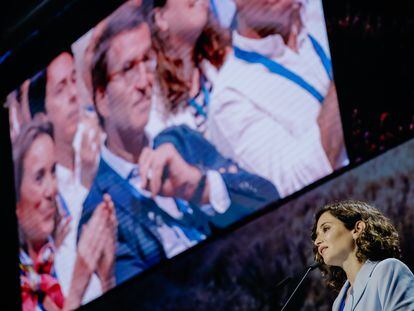 La nueva presidenta del PP de Madrid y presidenta de la Comunidad de Madrid, Isabel Díaz Ayuso, durante la clausura del  XVII Congreso del Partido Popular de Madrid, el pasado sábado.