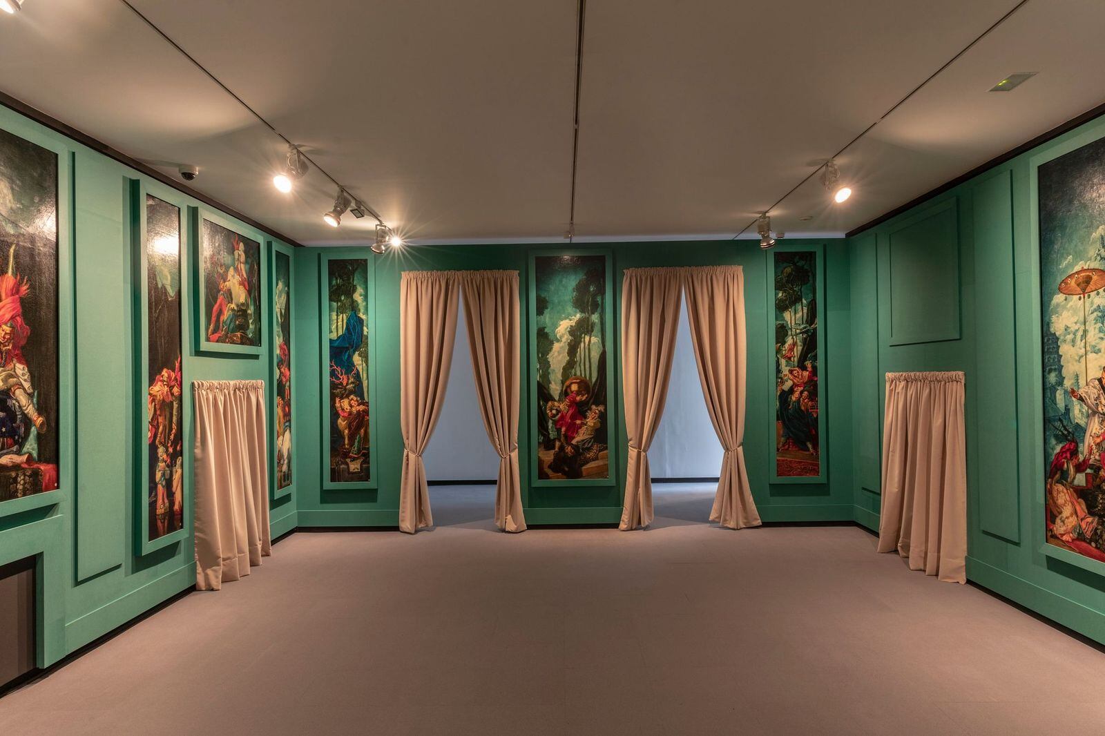 Vista de la sala de exposiciones de la Fundación Juan March donde se expone la serie 'Los recuerdos maravillosos' (1916) de Josep M. Sert