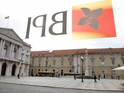 El logotipo de la entidad lusa BPI frente a su antigua sede principal en Lisboa. 