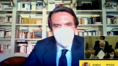 Aznar, durante su declaración como testigo en el juicio sobre la caja B del PP, el pasado 24 de abril.