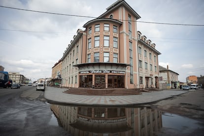 The facade of the Deja Vu hotel in Berdichev, on March 31.