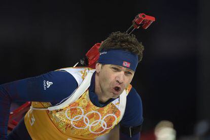 Bjoerndalen, durante el relevo mixto.