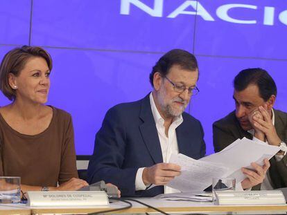 Reunion del Comite Ejecutivo Nacional del PP. Maria Dolores de Cospedal, Mariano Rajoy y Fernando Martinez-Maillo.  